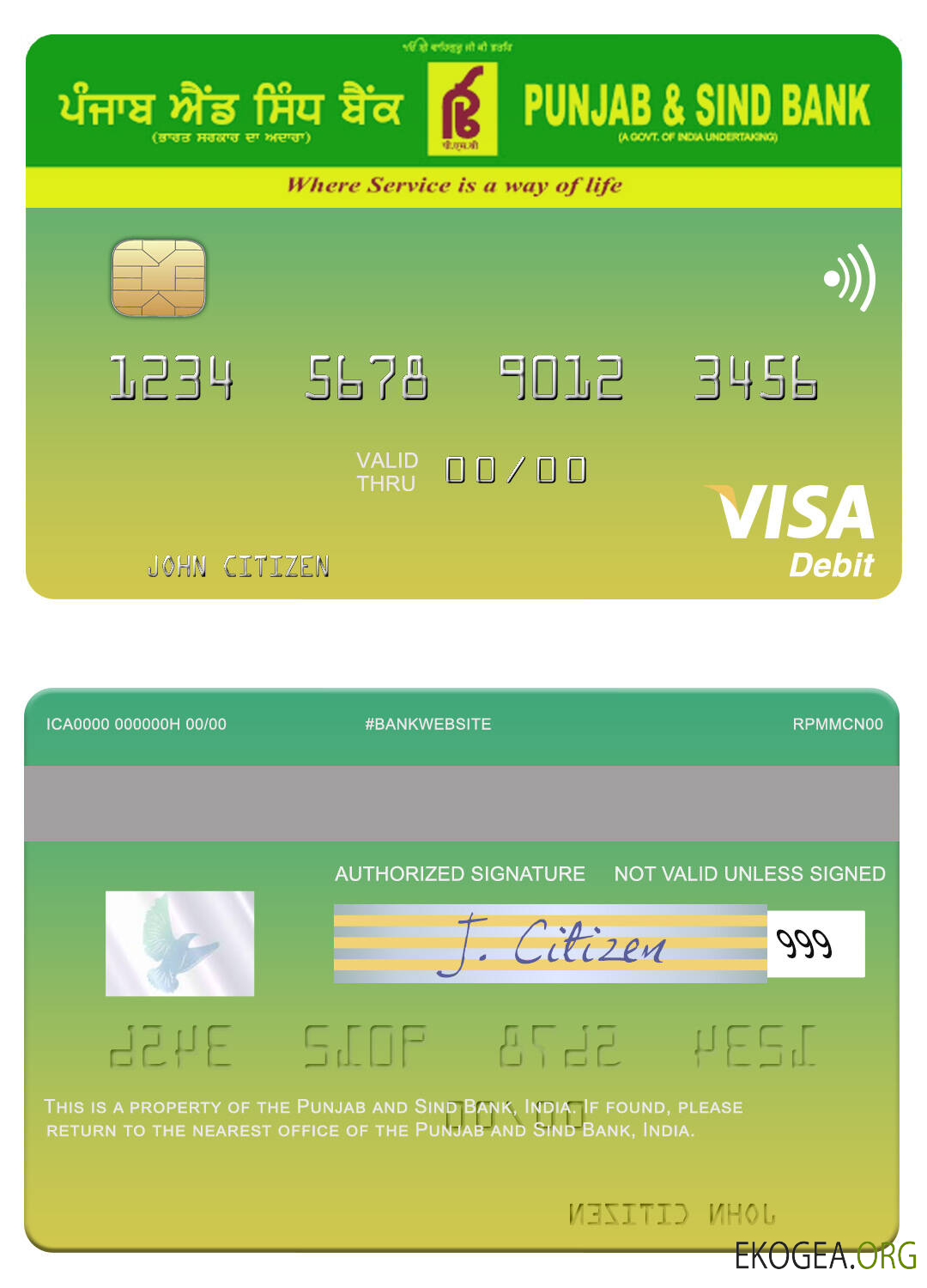 Carte de débit visa Inde Punjab et Sind Bank